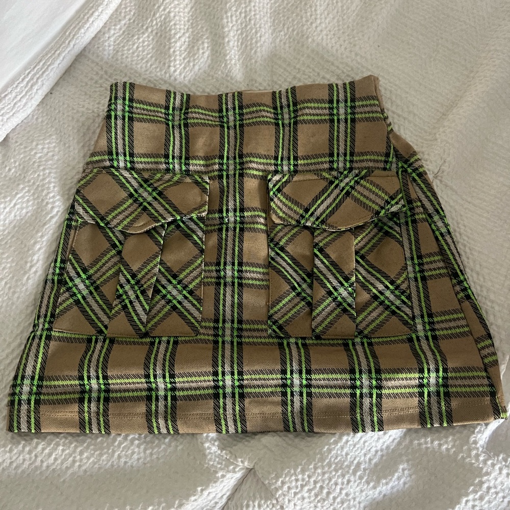 y2k green plaid skirt